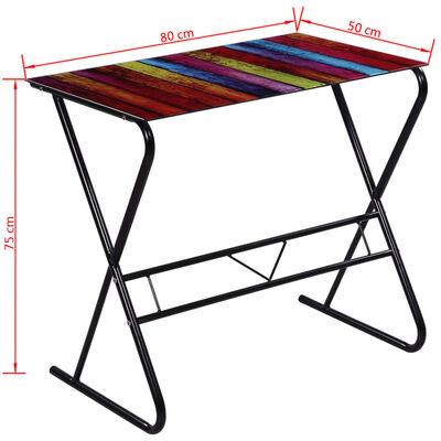 Glasskrivebord med regnbuemønster