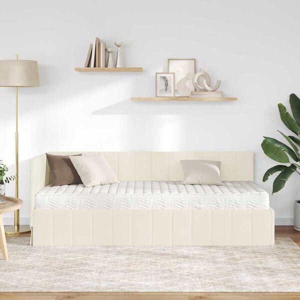 vidaXL Hjørnesengramme med Madras med madras 2 pcs Creme Fløjl