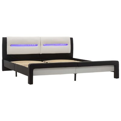 vidaXL sengestel med LED 180x200 cm kunstlæder sort og hvid