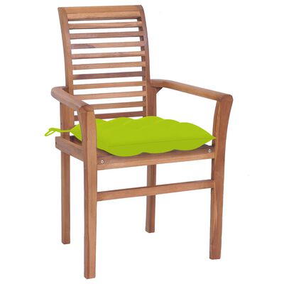 vidaXL spisebordsstole 2 stk. med lysegrønne hynder massivt teaktræ