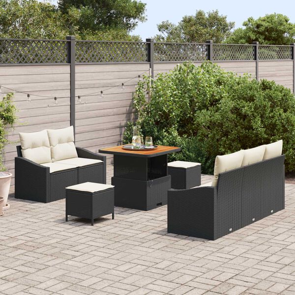 vidaXL Havesofa S&aelig;t med pude 8 pcs Sort Poly rattan