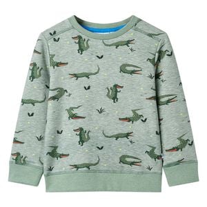 Sweatshirt til b&oslash;rn str. 92 hundeprint lys kakimeleret