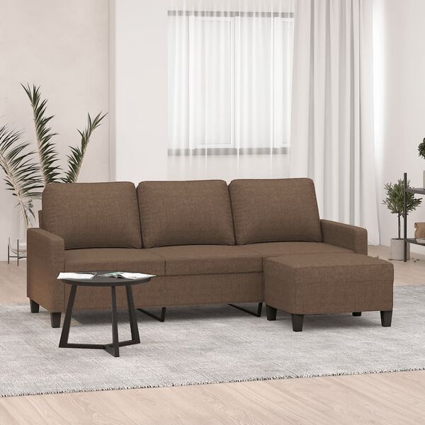 vidaXL 3-personers sofa med fodskammel 180 cm stof Brun