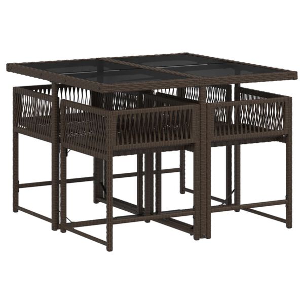 vidaXL spisebordss&aelig;t til haven 5 dele med hynder polyrattan brun