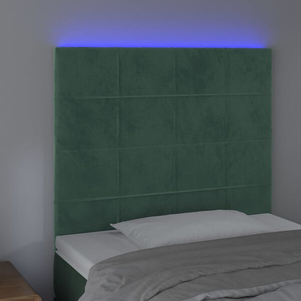 vidaXL sengegavl med LED-lys 80x5x118/128 cm fl&oslash;jl m&oslash;rkegr&oslash;n