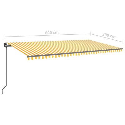 vidaXL markise m. LED-lys 6x3 m manuel betjening gul og hvid