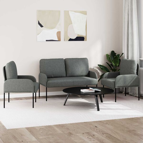 vidaXL Sofas&aelig;t med pude 3 pcs M&oslash;rkegr&aring; 115 x 56 x 80 cm Krydsfin&eacute;r