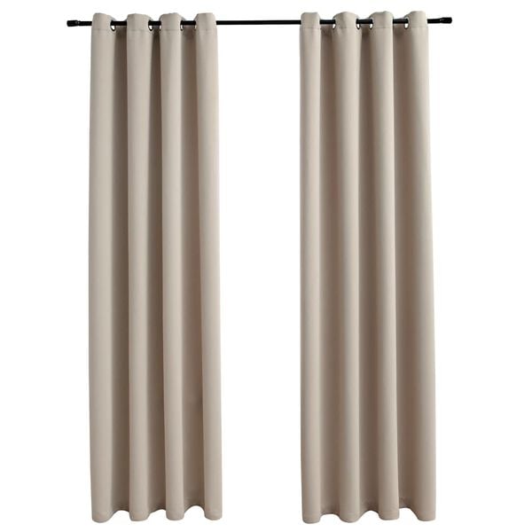vidaXL m&oslash;rkl&aelig;gningsgardiner 2 stk. med metalringe 140 x 225 cm beige