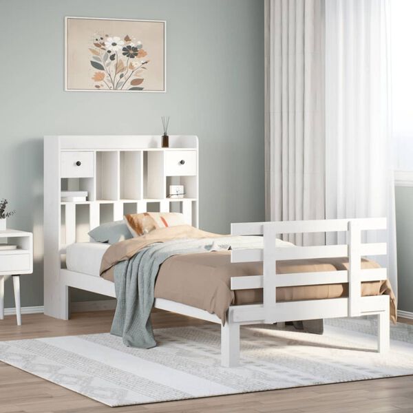 vidaXL seng med reol uden madras 90x190 cm massivt fyrretr&aelig; hvid