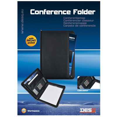 DESQ A4 konferencemappe med notesblok og lommeregner sort