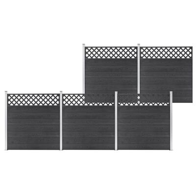 vidaXL hegnssæt 5 dele firkantet 872 x 185 cm WPC grå