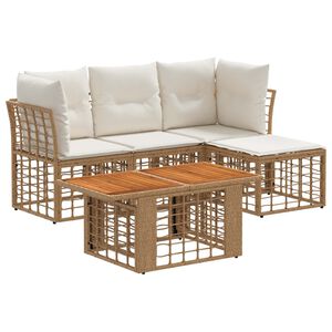 vidaXL Havesofa S&aelig;t 5 stk. Naturlig og Creme Hvid polyrattan