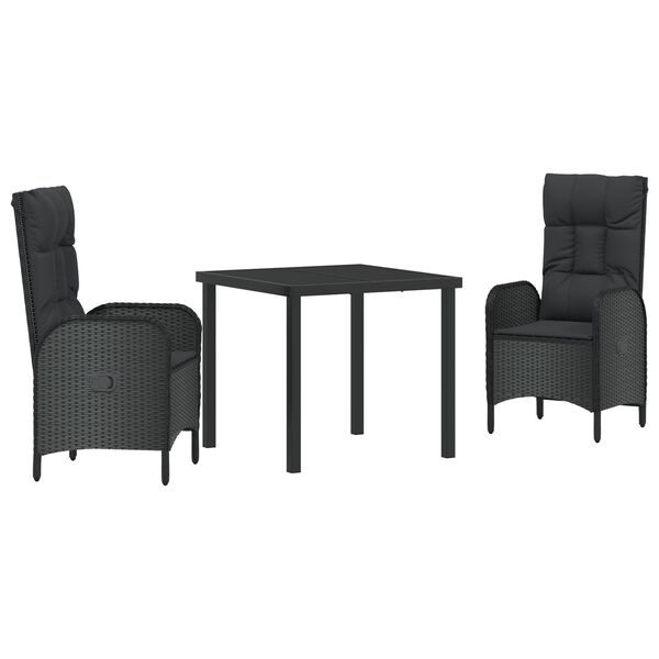 vidaXL Have Spisebordss&aelig;t med pude 7 pcs Sort polyrattan