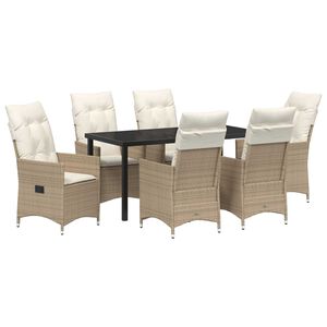 vidaXL Have Spisebordss&aelig;t med pude 7 pcs Beige polyrattan