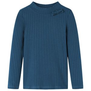 vidaXL Lang&aelig;rmet T-shirt til b&oslash;rn str. 104 ribstrikket marinebl&aring;