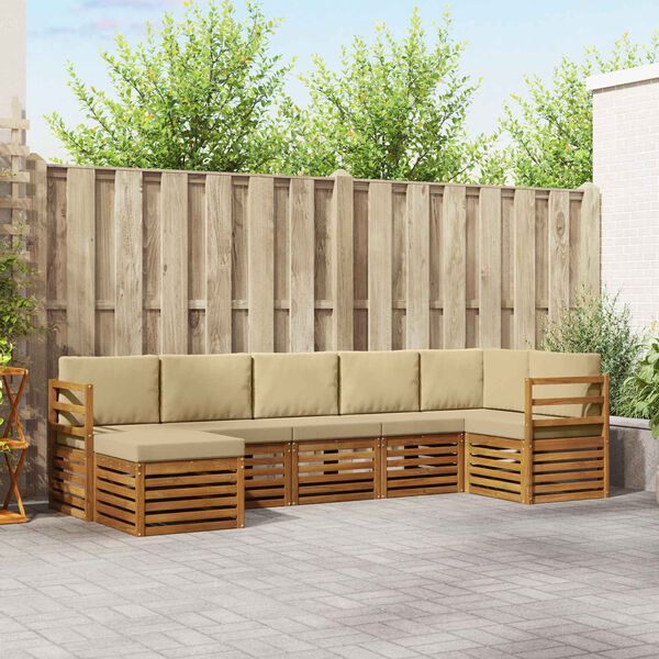 vidaXL Sektionalsofa s&aelig;t 7 pcs Naturlig og Beige Massivt Akacietr&aelig;