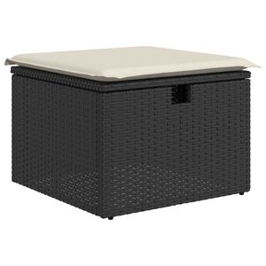 vidaXL haveskammel med hynde 55x55x37 cm polyrattan sort