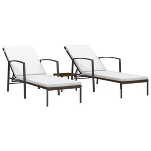 vidaXL liggestole 2 stk. med bord polyrattan brun