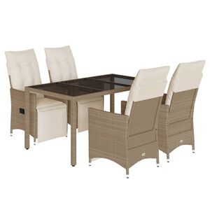 vidaXL bistros&aelig;t til haven 5 dele med hynder polyrattan beige