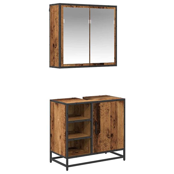 vidaXL Badev&aelig;relsesm&oslash;bel s&aelig;t med d&oslash;r 2 pcs Gammelt tr&aelig; Konstrueret tr&aelig;