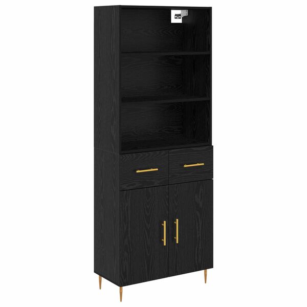 vidaXL Highboard med skuffe Sort eg 69,5 x 34 x 180 cm Konstrueret tr&aelig;