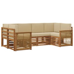 vidaXL Sektionalsofa s&aelig;t 5 pcs Naturfarvet Soli Akacietr&aelig; og polyester