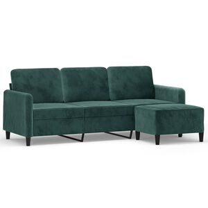 vidaXL 3-personers sofa med fodskammel 180 cm velour M&oslash;rkegr&oslash;n