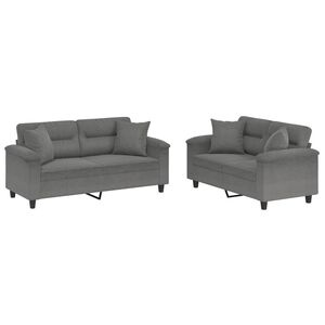 vidaXL sofas&aelig;t 2 dele med puder mikrofiberstof m&oslash;rkegr&aring;