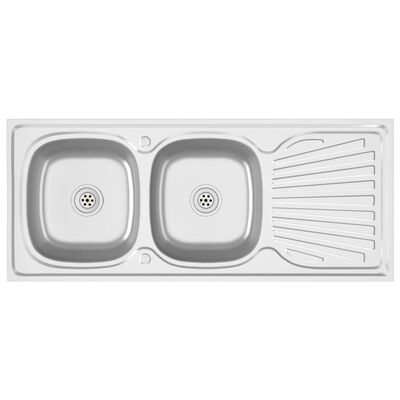 vidaXL køkkenvask med 2 bassiner 1200x500x155 mm rustfrit stål sølv