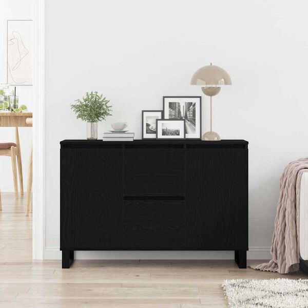 vidaXL Sideboard med skuffe Sort eg 101,5 x 35 x 70 cm Konstrueret træ