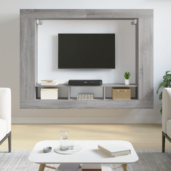 vidaXL tv-m&oslash;bel 152x22x113 cm konstrueret tr&aelig; gr&aring; sonoma-eg