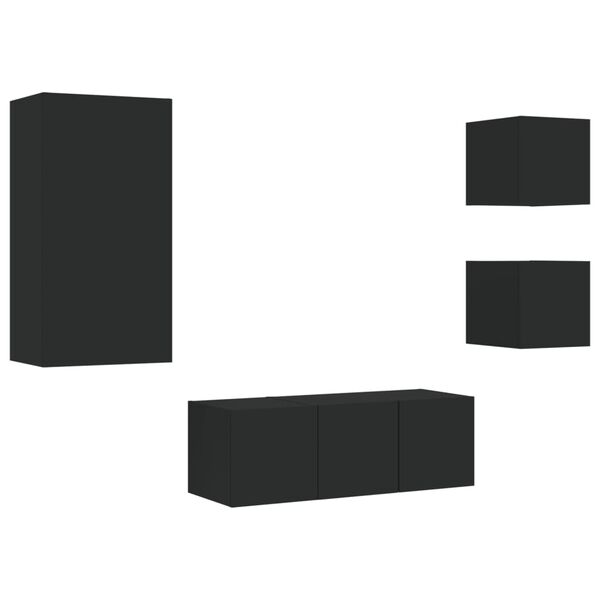 vidaXL tv-m&oslash;bel til v&aelig;g 5 dele med LED-lys konstrueret tr&aelig; sort