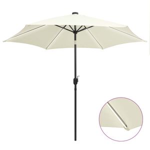 vidaXL parasol med LED-lys og aluminiumsstang 300 cm sandhvid
