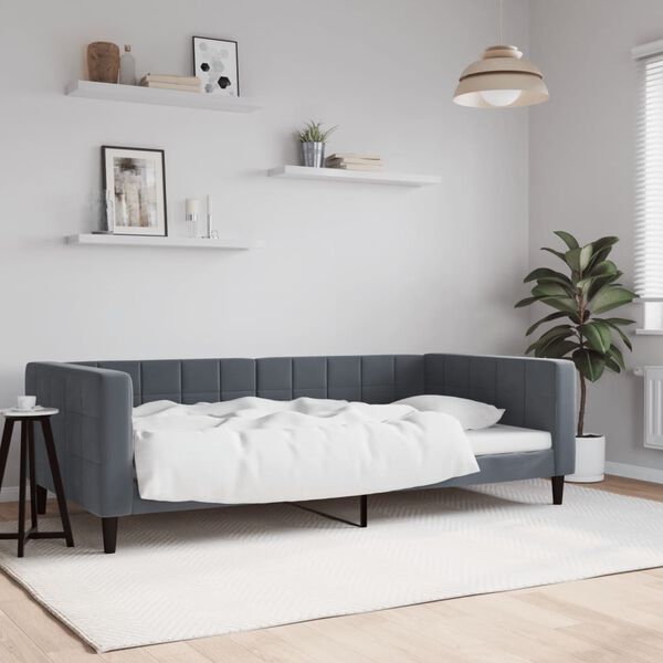 vidaXL daybed 100x200 cm velour m&oslash;rkegr&aring;