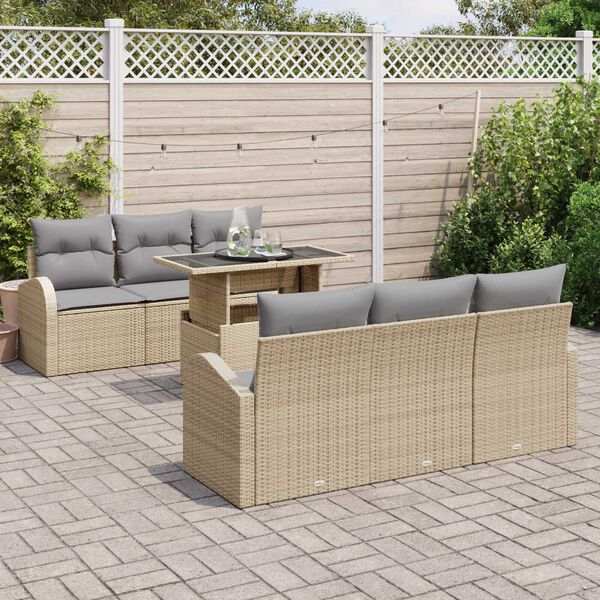 vidaXL Havesofa S&aelig;t med pude med opbevaring 7 pcs Beige Poly Rattan