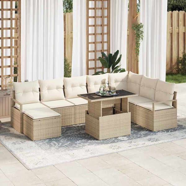 vidaXL Havesofa S&aelig;t med opbevaring 9 pcs Beige Poly rattan