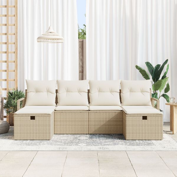 vidaXL Sofa S&aelig;t med pude 6 pcs Beige og creme polyrattan