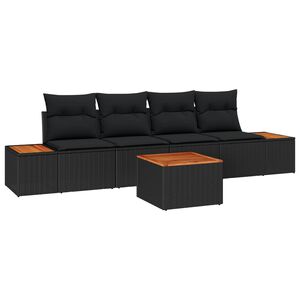 vidaXL Havesofa S&aelig;t med pude 5 pcs Sort Poly rattan