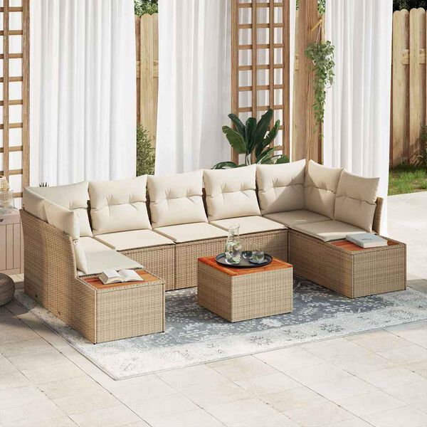 vidaXL Havesofa S&aelig;t med pude med opbevaring 8 pcs Beige Poly rattan
