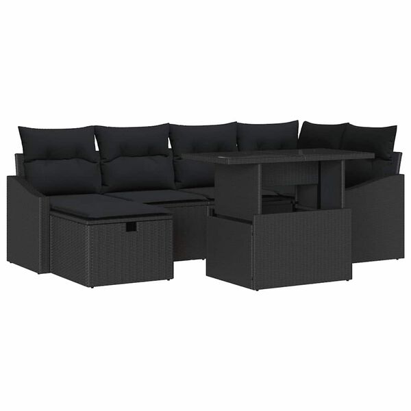 vidaXL Havesofa S&aelig;t med pude med opbevaring 7 pcs Sort Poly rattan