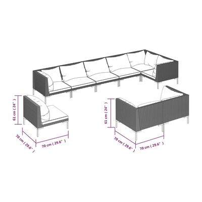 vidaXL loungesæt til haven 9 dele med hynder polyrattan mørkegrå