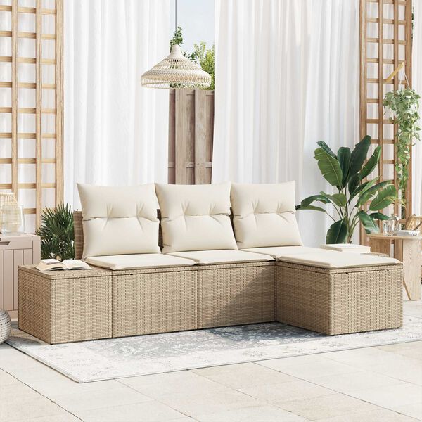 vidaXL Havesofa S&aelig;t med pude 4 pcs Beige polyrattan
