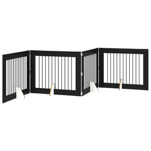 vidaXL Sammenklappelig hundegitter med stativer 4 pcs Sort eg 401 cm