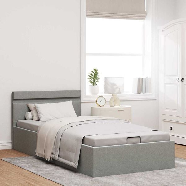 vidaXL hydraulisk opbevaringsseng med LED 90x200 cm stof lysegrå