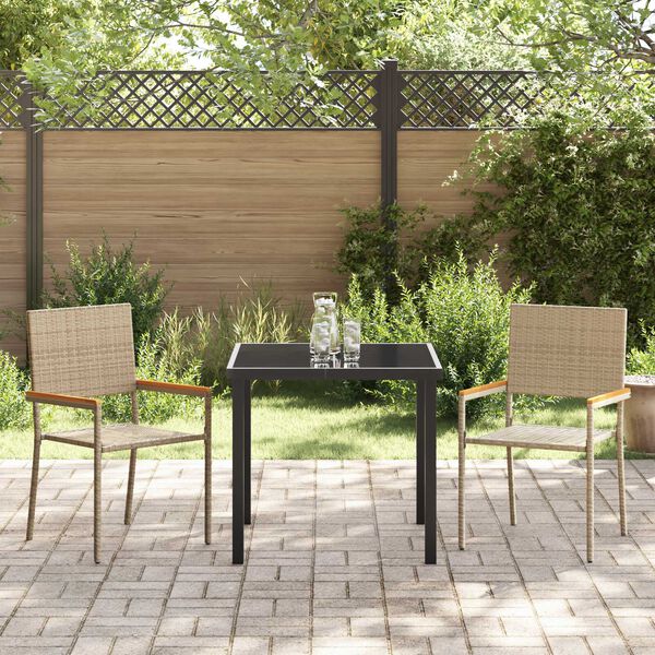 vidaXL Have Spisebordss&aelig;t med pude 3 pcs Beige polyrattan