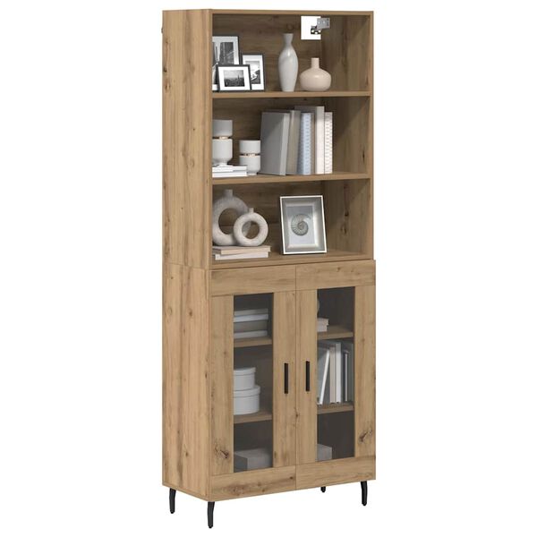 vidaXL Highboard Artisan Egetr&aelig; 69,5 x 34 x 180 cm Ingeni&oslash;rtr&aelig; og glas