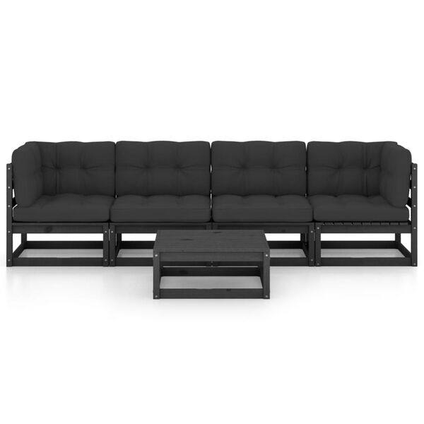 vidaXL lounges&aelig;t til haven 5 dele med hynder massivt fyrretr&aelig;