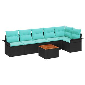 vidaXL Havesofa S&aelig;t 7 stk. 6-Antal s&aelig;der Sort og turkis polyrattan