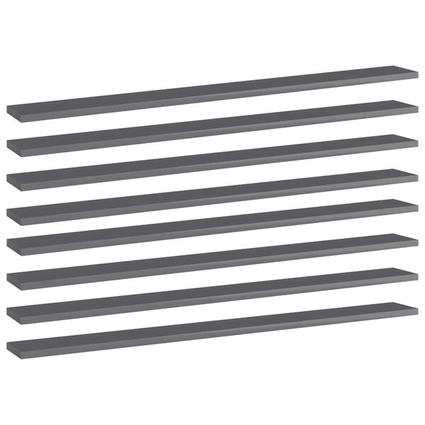 vidaXL boghylder 8 stk. 100x10x1,5 cm konstrueret træ grå højglans