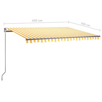 vidaXL markise m. LED + vindsensor 450x350 cm automatisk gul og hvid